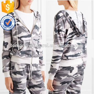 Camouflage Imprimer Stretch Jersey à capuchon Top OEM / ODM Fabrication En Gros Mode Femmes Vêtements (TA7023H)